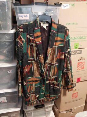Vintage Kensington Square Blazer Bold Earth Tone Tribal & Geometric Patchwork M